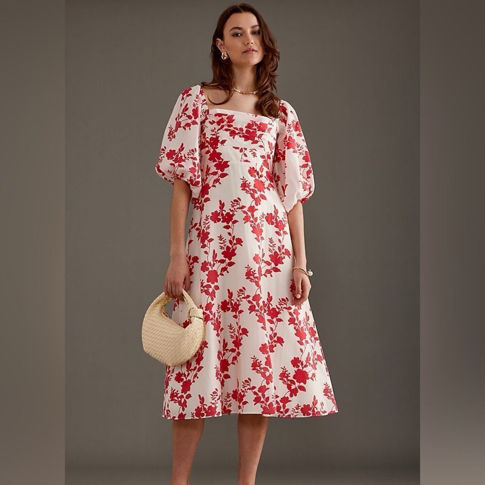 Nobody's Child Floral Off-Shoulder Dress in Red and Cream - Picture 2 of 6